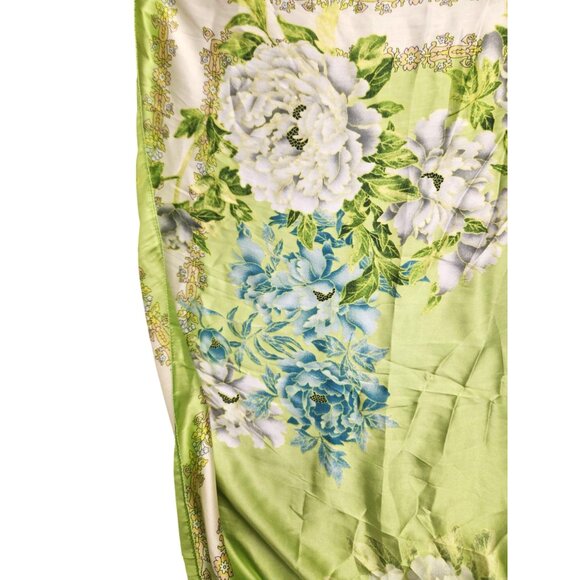 Green Floral Satin Scarf Lightweight Shawl Wrap Elegant Summer Accessory - Picture 8 of 12